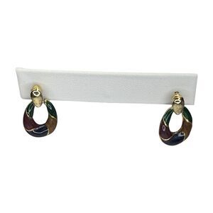 Vintage Gold-Tone Jewel Tone Enamel Dangle Earrings Women's Boho Retro Jewelry